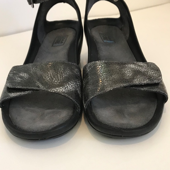 WOLKY Wedge Comfort Sandals Leather Black Metallic Gray Women’s Size 8 EU 39 - Picture 15 of 16